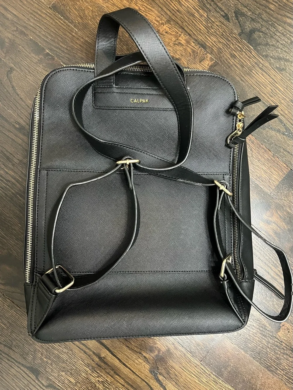 CALPAK Kaya Laptop Backpack Black Faux Leather Whipstitch Bag